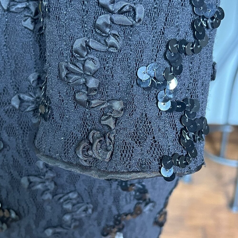 Vtg Dave & Johnny by Joseph Lara Black Cocktail Dress 13 14 fit 6 8 Sequins - Picture 4 of 13